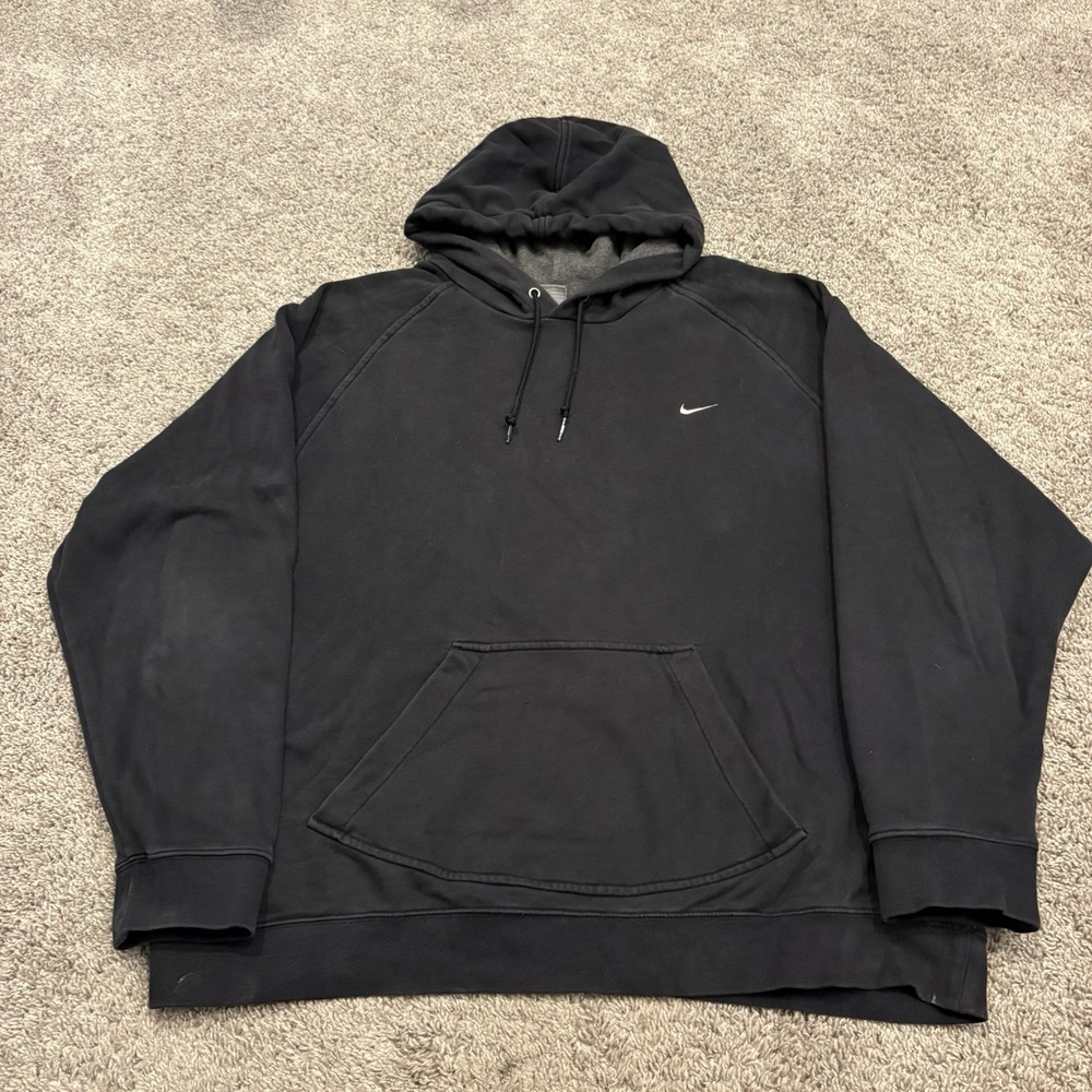 Vintage Nike Black Mini Swoosh Silver Bar Tag Pullover Hoodie Men's 2XL XXL Y2K